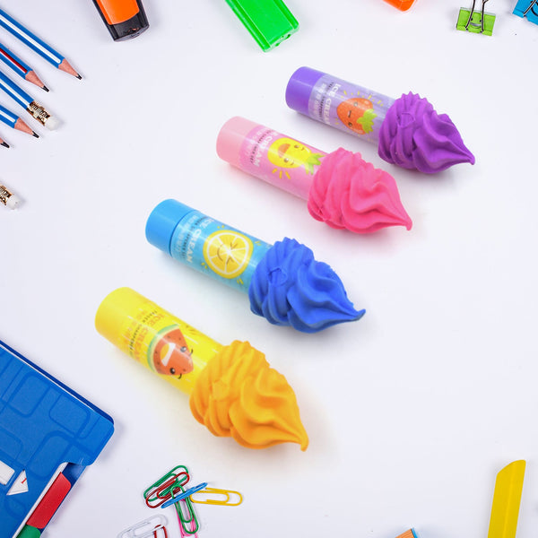 4173 2 in1 Ice-Cream Cone Shaped Eraser Sharpener for Kids, Fancy & Stylish Colorful Erasers, Mini Eraser Creative Cute Novelty Eraser for Children Different Designs Eraser Set for Return Gift, Birthday Party, School Prize (4 Pcs Set)