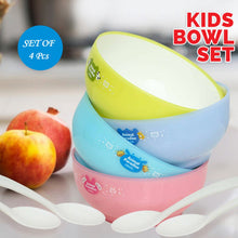 4816 Plastic Animal Cartoon Colorful Bowl set,  4 Pieces Bowl with 4 Spoons for Kids (Assorted Color) DeoDap