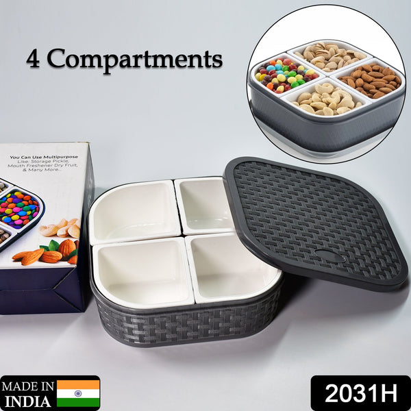 2031H Plastic 4 Sections Multipurpose Dry Fruit/ Chocolates/Mouth Freshener/Sweet Box Set | Serving Tray. DeoDap