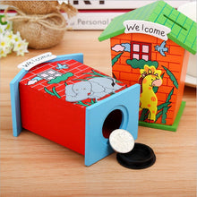 1663 Cute Cartoon House Shaped Lovely Wooden Piggy Bank Money Bank DeoDap