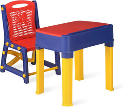 4639 Study Table And Chair Set For Boys And Girls With Small Box Space For Pencils Plastic High Quality Study Table (Red/Blue/Yellow)